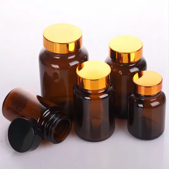 Flacone per capsule in vetro farmaceutico trasparente per compresse ambrate da 100 cc per pillola